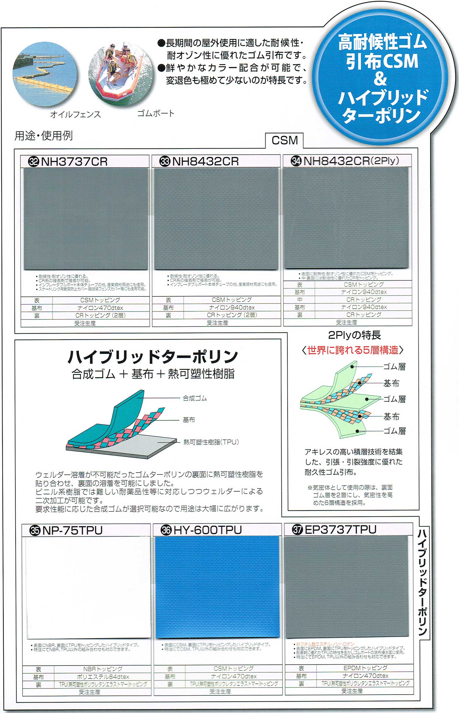 高耐候性ゴム 引布CSM&ハイブリッドターポリン