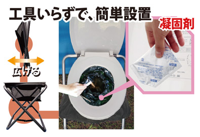 工具要らずで、簡単設置 災害用 仮設 集合トイレテント