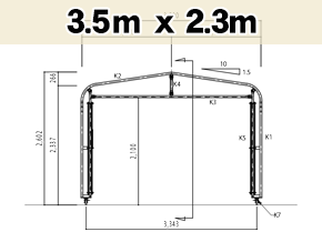 図面 3.5mx2.3m キャスターテント KoloKolo