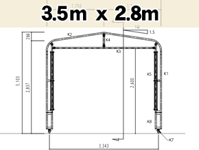 図面 3.5mx2.8m キャスターテント KoloKolo