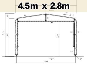 図面 4.5mx2.8m キャスターテント KoloKolo