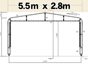 図面 5.5mx2.8m キャスターテント KoloKolo