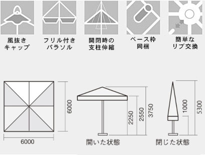 特長 TEIJIN カスタマイズパラソル CP6060